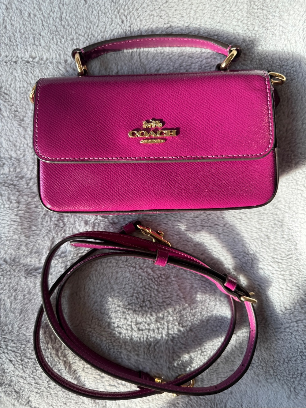 Coach CE630 Mini Josie Magenta Patent Leather Crossbody Top Handle Bag